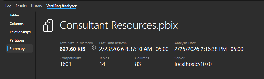 VertiPaq Analyzer Summary