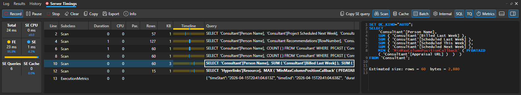 DAX Studio Server timings